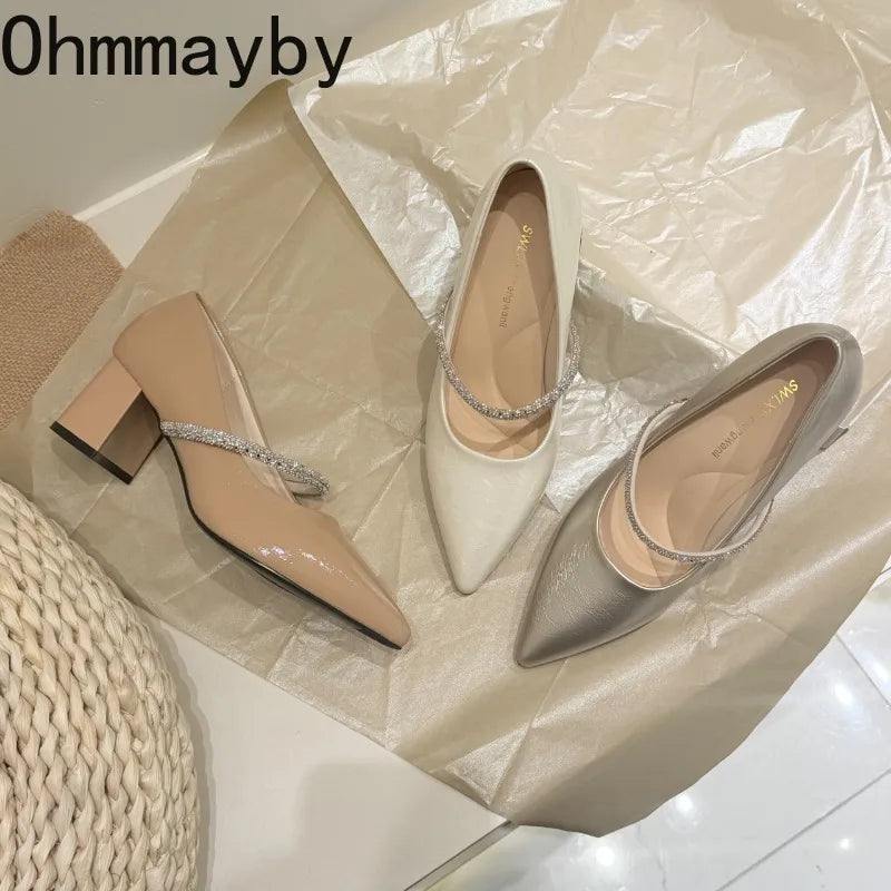 Rhinestone Strap Women's Mid Heel Pumps – Wedding & Office Mid Heel Pumps Axl