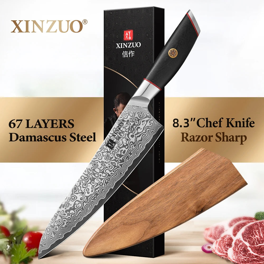 XINZUO 67-Layer Damascus Chef Knife – 8" High Hardness Kitchen Damascus Chef Knife Axl