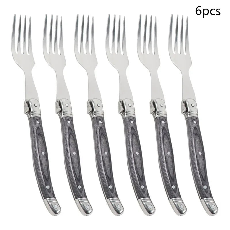 Laguiole Steak Fork Set 4–10 Pcs | Grey Pakkawood Handle Steak Fork Set Axl 6pcs fork