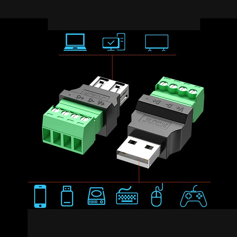 USB 2.0 Type A Male/Female Connector Adapter Screw Terminal USB Connector Adapter Axl