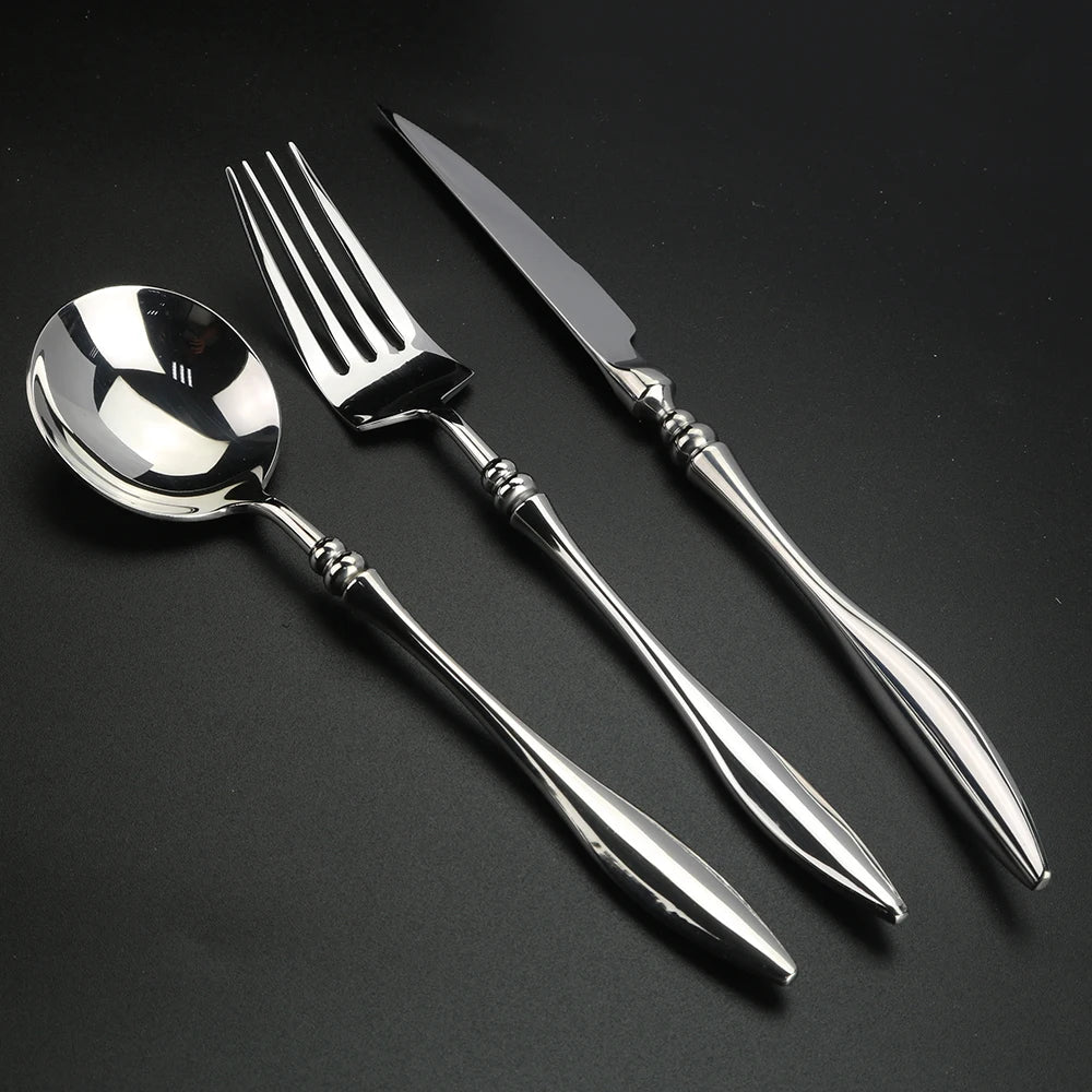 304 Stainless Steel Flatware Set – Mirror Finish Willow Leaf Handle Flatware Set Axl