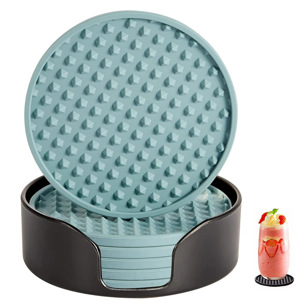 Silicone Drink Coasters with Holder 6/7 Pcs – Non-Slip Set Drink Coaster Set Axl