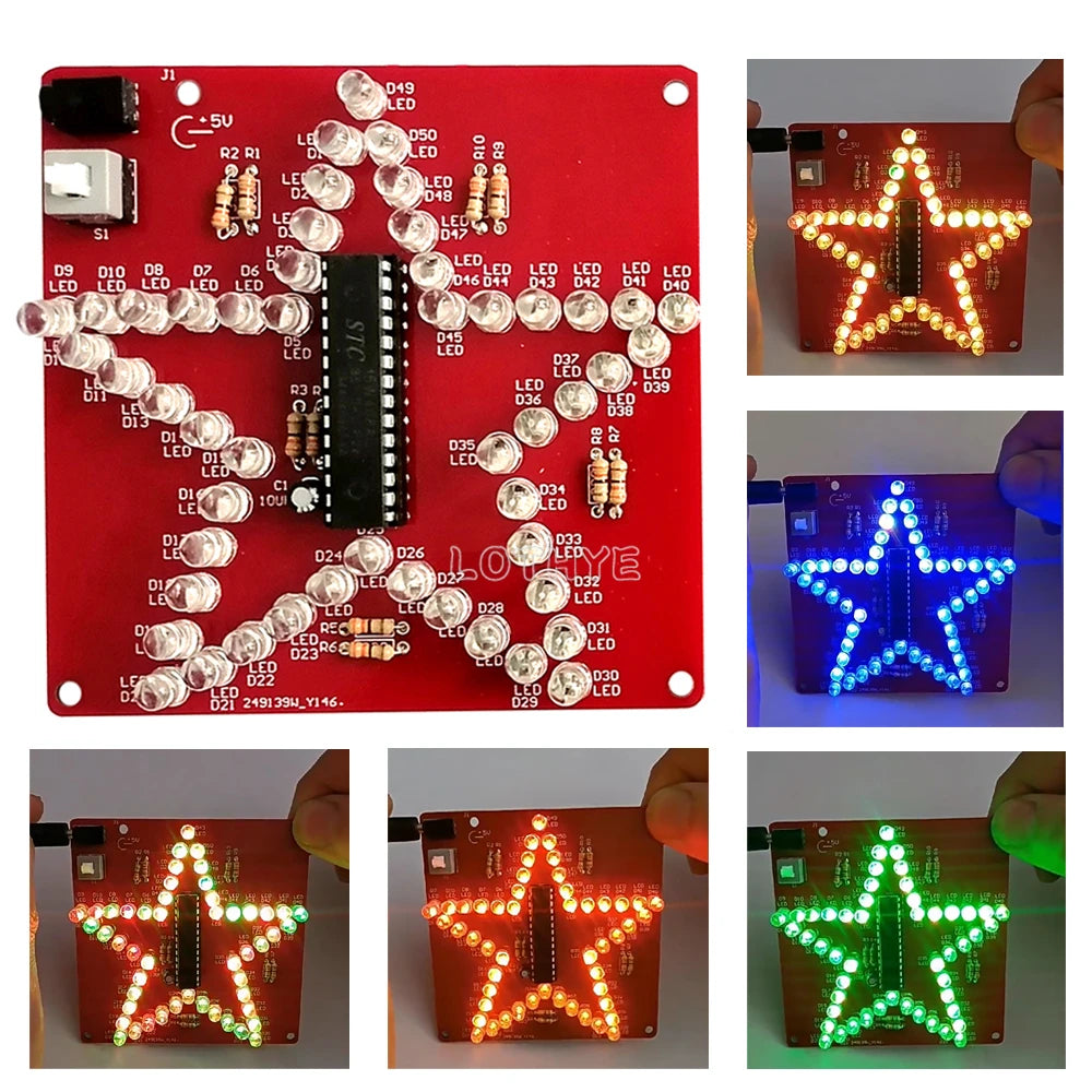 RGB LED Pentagram DIY Kit – 51 Microcontroller 5V Solder Kit DIY Electronics Kit Axl Default Title
