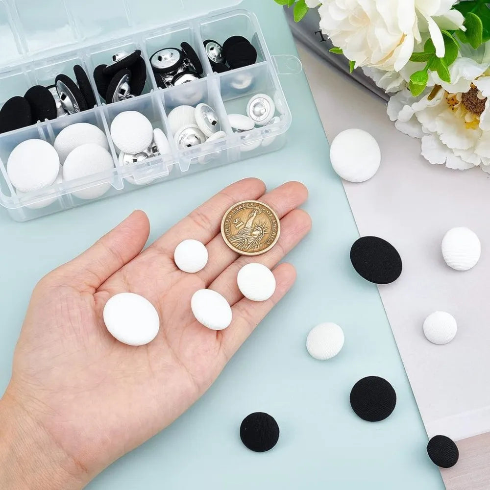 48pcs Fabric Covered Buttons 4 Sizes Black White Craft Sewing Fabric Craft Buttons Axl