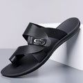 Men's PU Leather Beach Slippers – Non-Slip Flat Sandals Men's Beach Sandals Axl black 41