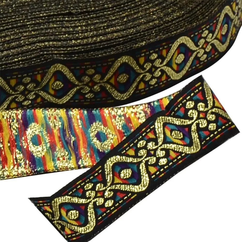 Black Gold Eyes Pattern Jacquard Ribbon 18mm x 33 Yards Jacquard Ribbon Trim Axl AECH04-17454