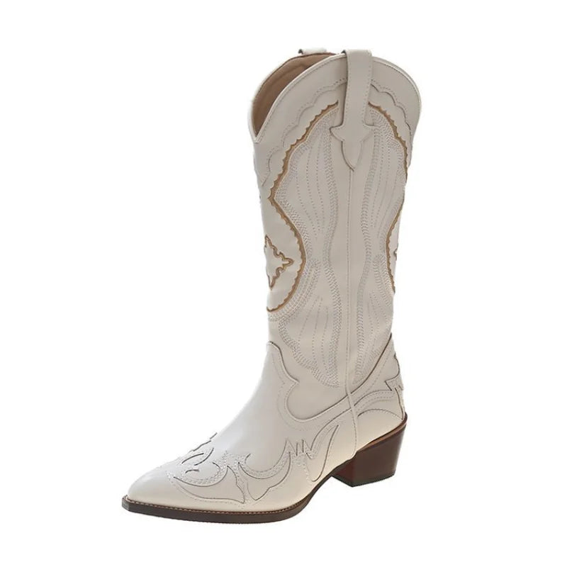 Women's Embroidered Western Cowboy Boots – Square Heel Pointed Toe Western Cowboy Boots Axl
