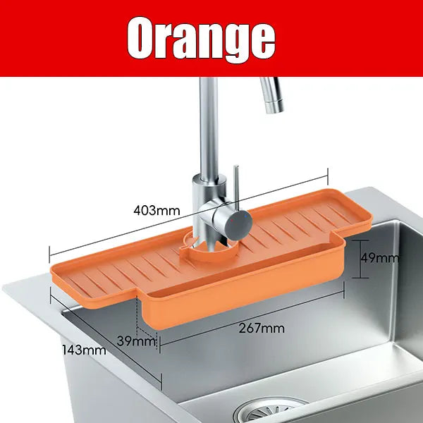 Silicone Sink Faucet Splash Guard Mat & Sponge Holder Sink Splash Guard Axl Orange
