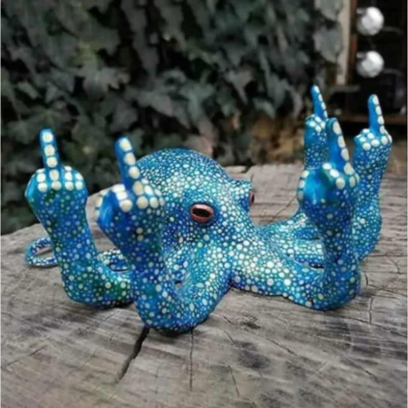 Middle Finger Octopus Resin Statue | Funny Garden & Desk Decor Resin Garden Statue Axl Blue