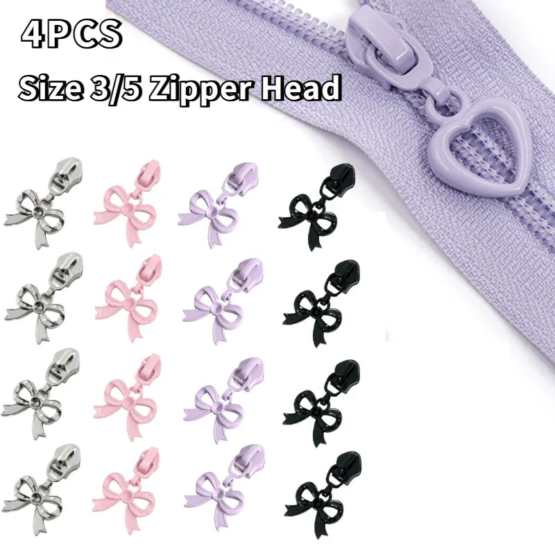 4-Pack Cute Bow Zipper Pull Tabs | Size 3/5 Colorful Resin Zipper Pull Tabs Axl