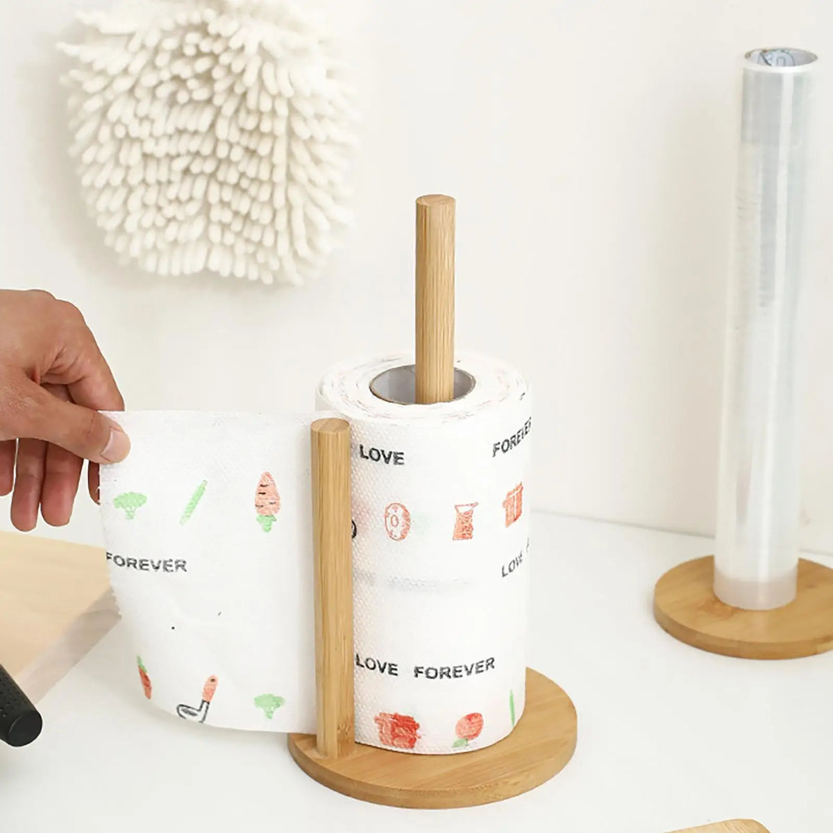 Bamboo Paper Towel Holder Stand – Rustic Kitchen Countertop Paper Towel Holder Axl