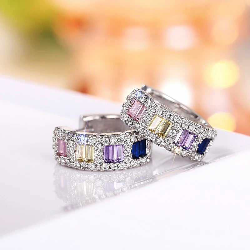 Huitan Colored CZ Hoop Earrings – Women's Fashion Circle Jewelry Hoop Earrings Axl