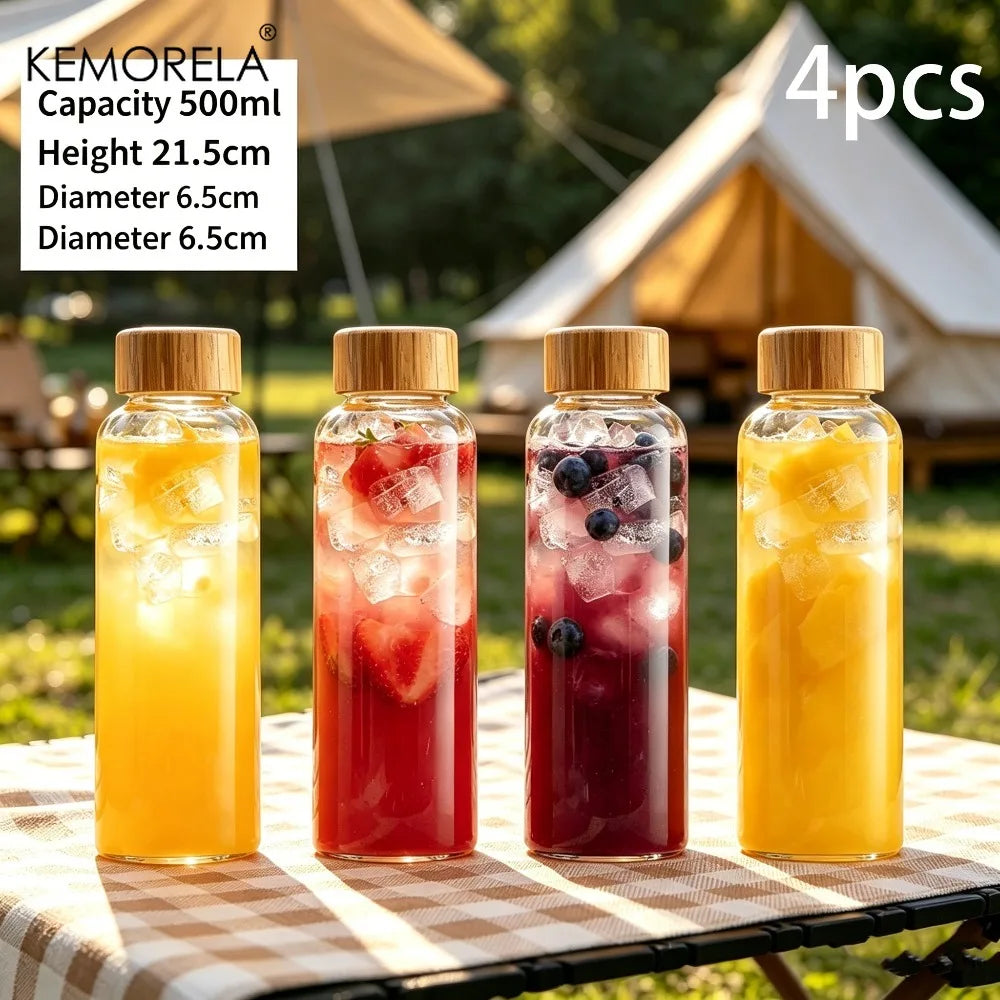 KEMORELA Glass Water Bottle – Leak-Proof, Heat-Resistant 500–1000ml Glass Water Bottle Axl 4PCS 500ML 500-1000ML