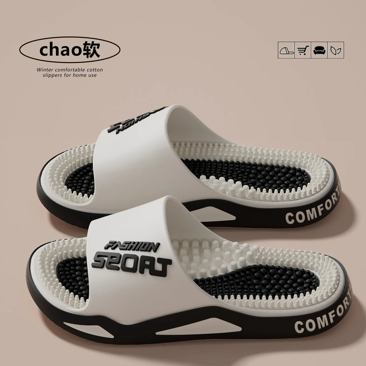 Unisex Massage Sole Slides – Non-Slip Summer Slippers & Sandals Massage Sole Slides Axl White 40-41