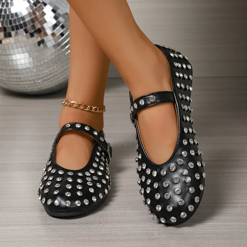UXST Crystal Rhinestone Mary Jane Flats – Rivet Leather Shoes Mary Jane Flats Axl