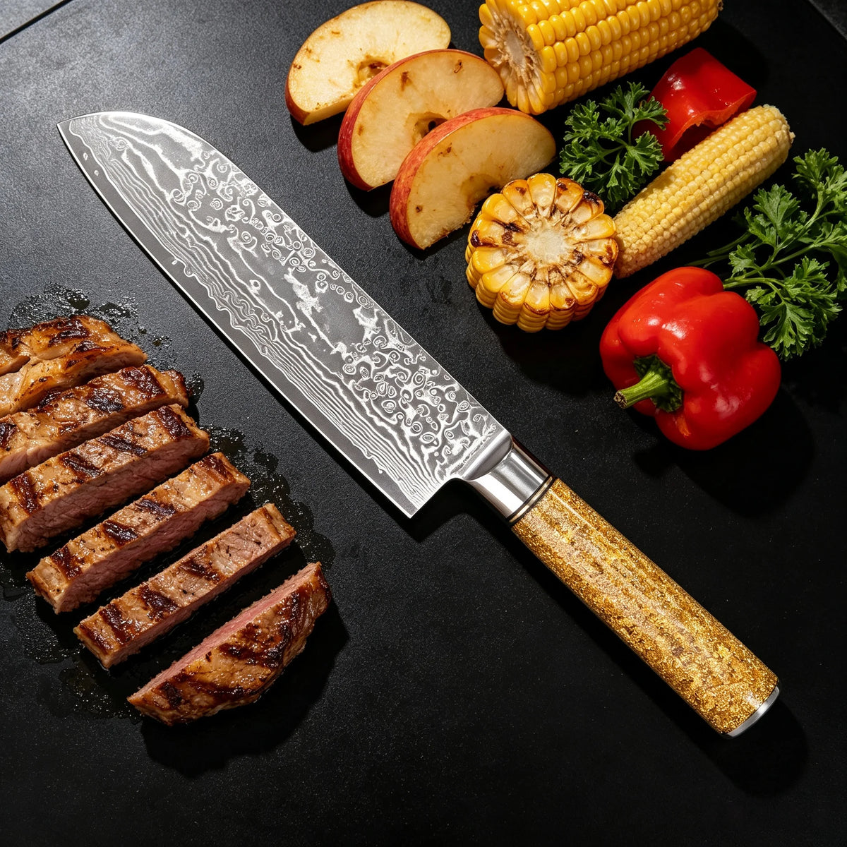 67-Layer Damascus Steel Santoku Knife | Sharp Chef Knife Damascus Santoku Knife Axl Santoku Knife