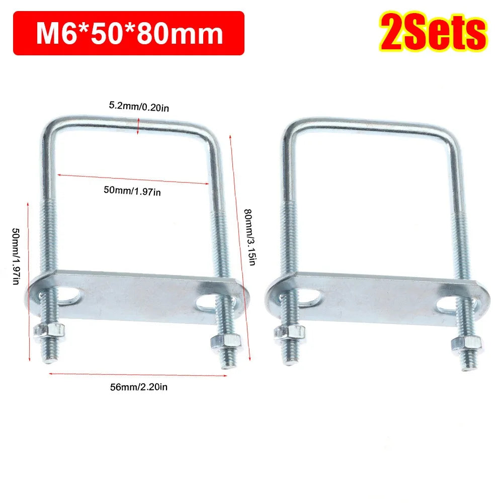 M6 Square U-Bolt Pipe Clamp with Baffle Screw – 2 Sets Pipe U-Clamp Axl 2Sets M6x50x80mm
