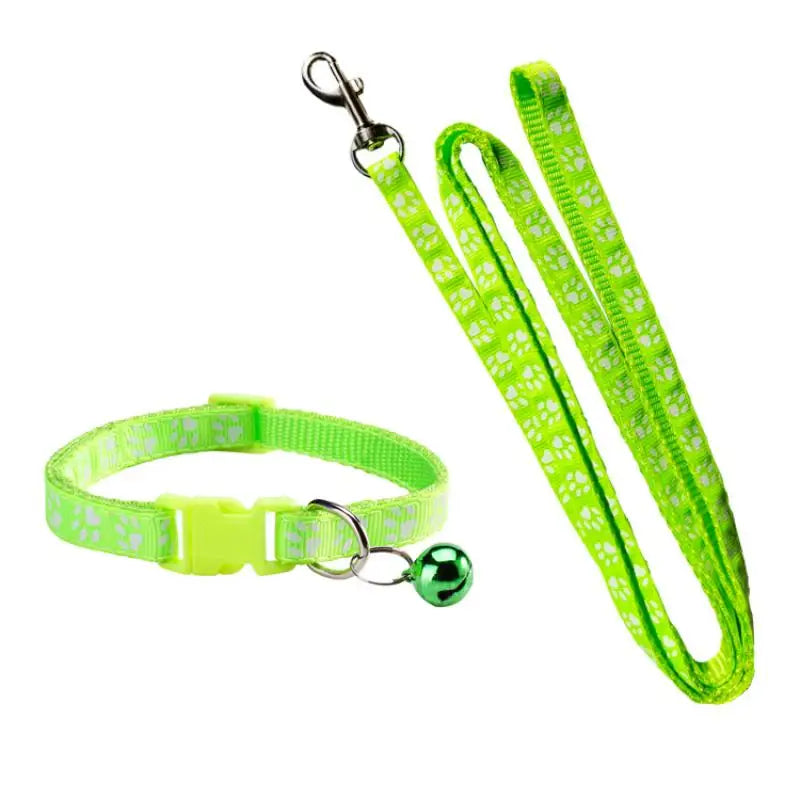 Dog Paw Print Leash & Adjustable Collar Set | Puppy Walking Lead Dog Leash & Collar Set Axl A8