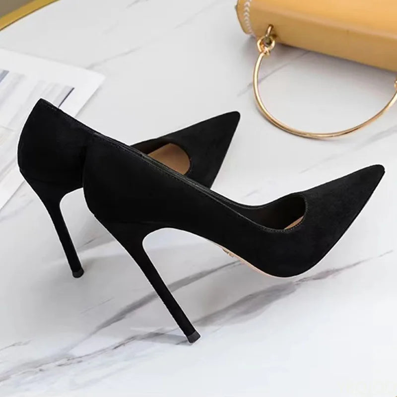 Women's Black Velvet Pointed Toe Stiletto Pumps | Slip-On High Heel Pumps Axl Black 10cm 40