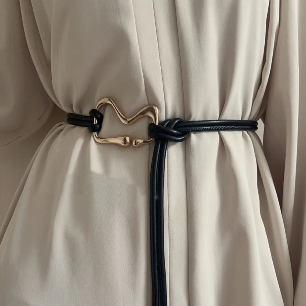 Women's Thin PU Leather Belt – Black Strap & Gold Buckle Women's Fashion Belt Axl Black