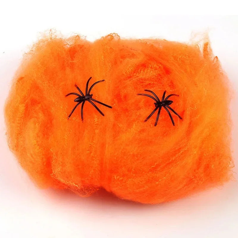 Halloween Stretch Spider Web Cotton Decor with 2 Spiders Halloween Decoration Axl Orange