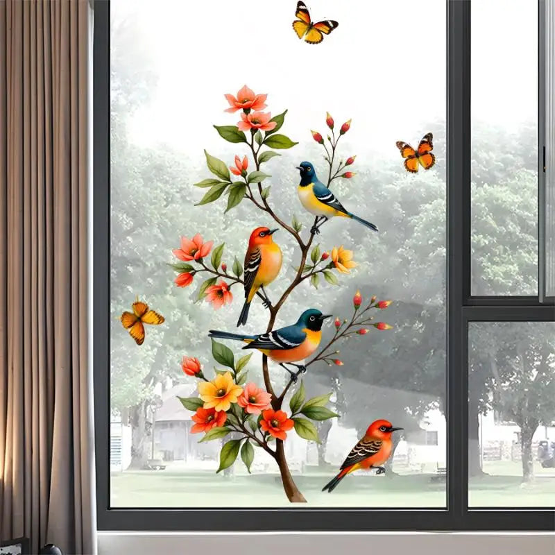 Tree Branch Bird & Butterfly Window Cling PVC Decal Sticker Window Cling Decal Axl