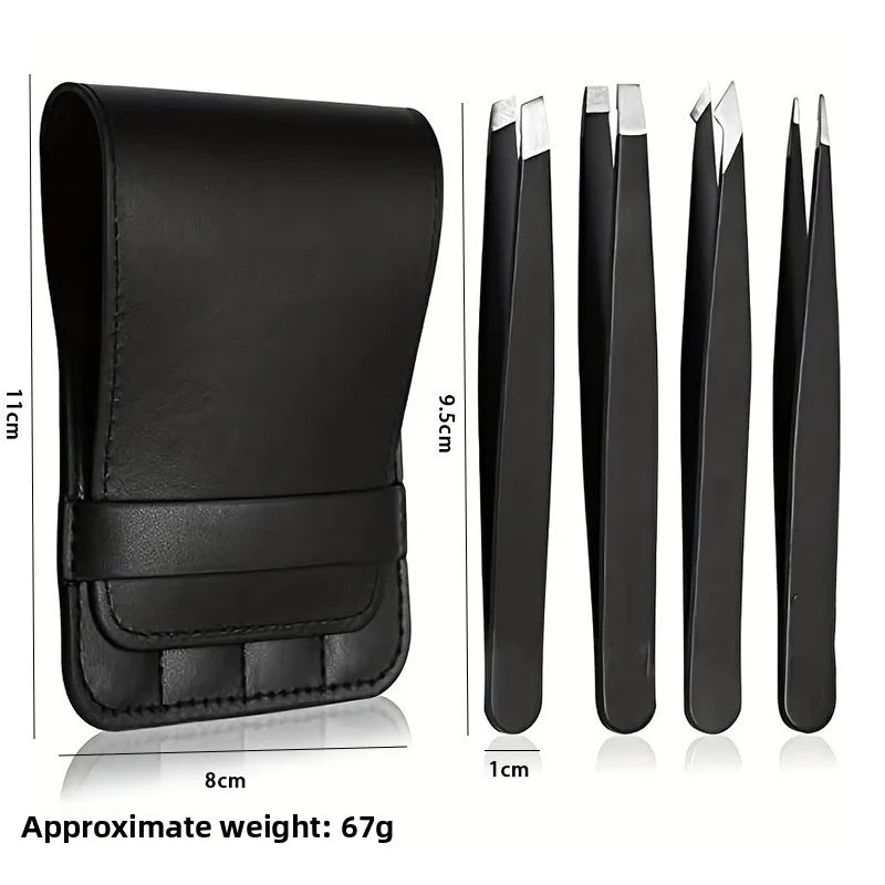 Eyelash Tweezers Set – Stainless Steel with Comb & Carry Case Eyelash Tweezers Set Axl Black eyebrow clip4P