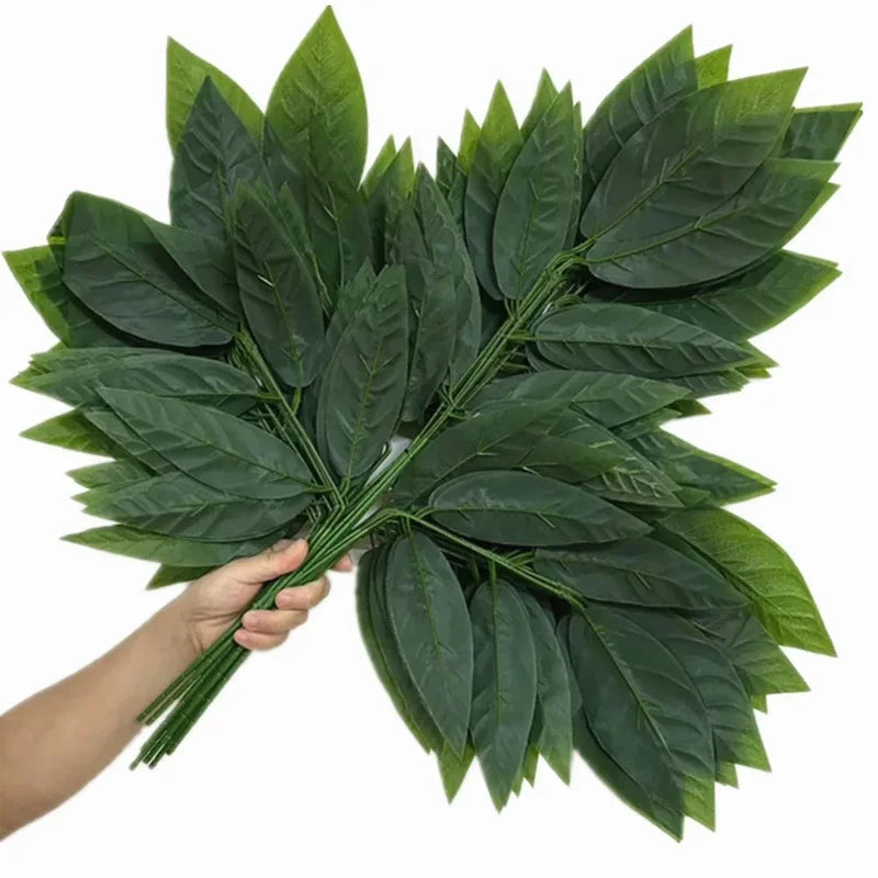 Artificial Banyan Maple Mango Leaf Stems | 12pc Fake Foliage Artificial Foliage Stems Axl