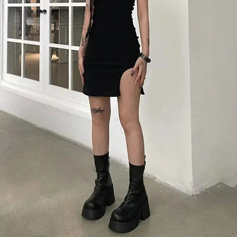 Women's Platform Ankle Boots – Square Heel Side Zip Platform Ankle Boots Axl