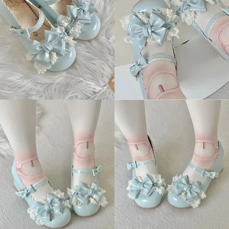Women's Bowknot Mary Jane Shoes – Lolita Sweet Round Toe Pumps Mary Jane Pumps Axl