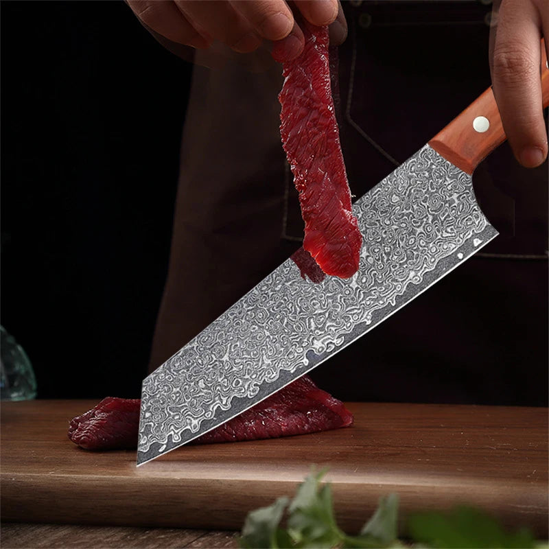 Damascus Steel Chef Knife – Japanese Slicing Knife Wood Handle Damascus Chef Knife Axl