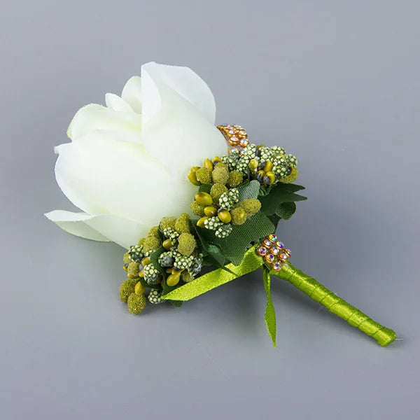 Silk Rose Groom Corsage Brooch – Men's Wedding Boutonnière Pin Wedding Corsage Brooch Axl Green