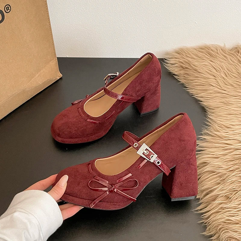 Women's Vintage Mary Jane Pumps – Butterfly-Knot Square Heel Mary Jane Pumps Axl