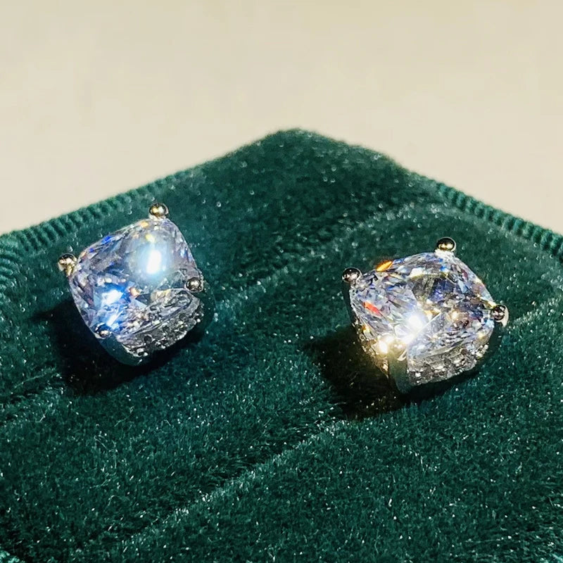 Huitan Cushion-Cut CZ Stud Earrings – Silver-Tone Classic CZ Stud Earrings Axl