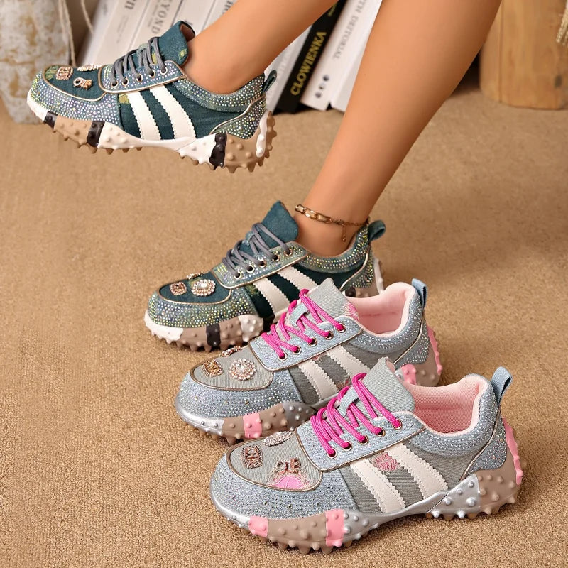 UXST Women's Rhinestone Platform Sneakers – Vulcanized Casual Platform Sneakers Axl