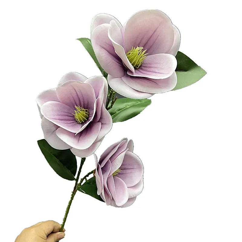 Large Latex Magnolia Artificial Branch – 3 Flower Heads, 78cm Artificial Flower Branch Axl light purple