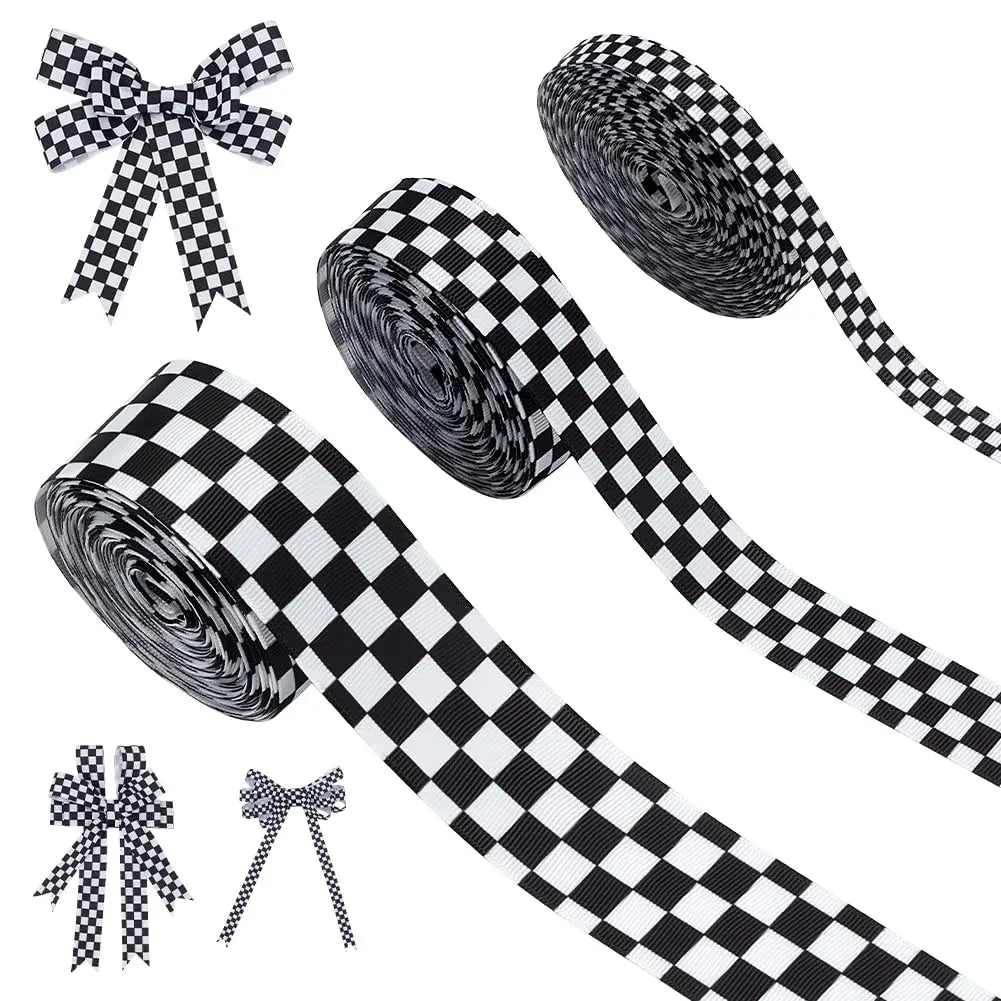 Black Tartan Polyester Ribbon Set – 3 Widths, 10 Yards Each Craft Ribbon Set Axl AECH04-17456