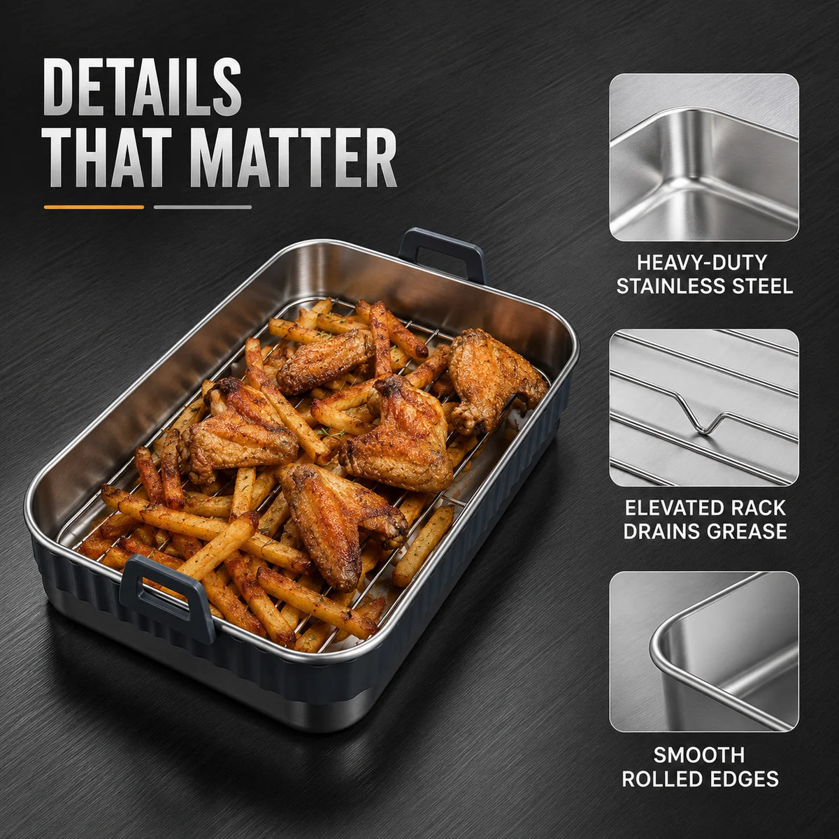 Stainless Steel Air Fryer Roasting Pan Set with Rack & Lid Roasting Pan Set Axl