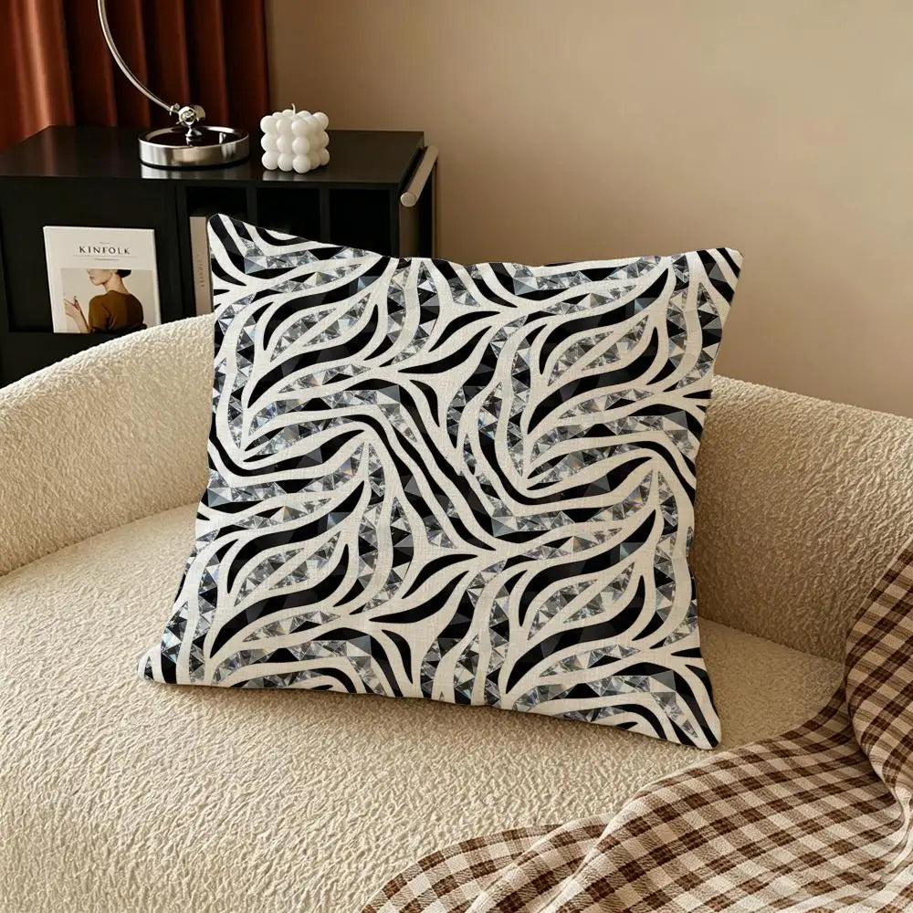 Zebra Print Linen Cushion Cover | Black & White Pillow Case Decorative Cushion Cover Axl