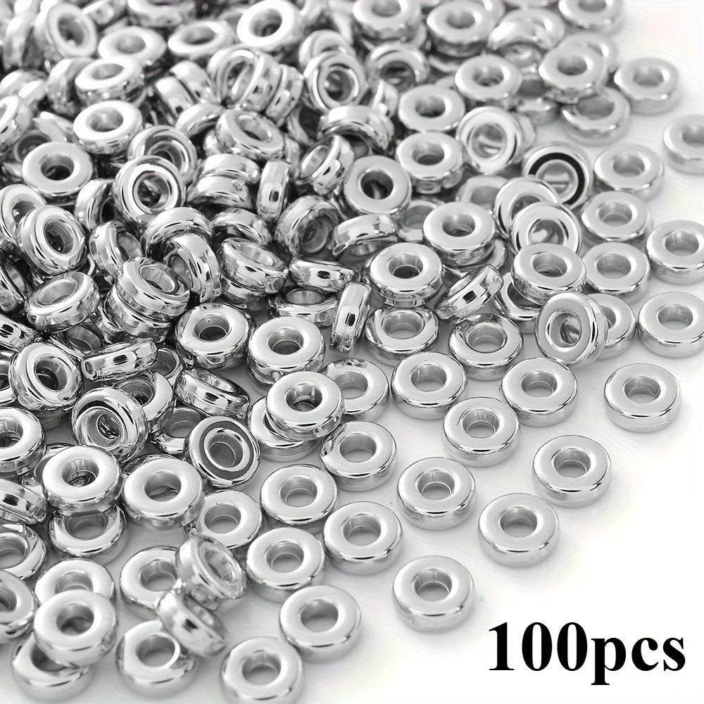 Flat Round Plastic Beads – DIY Bracelets, Necklaces & Earrings Jewelry Making Beads Axl White Golden
