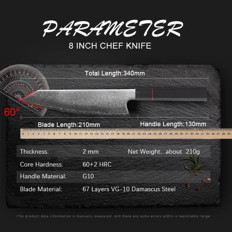 Japanese VG10 Damascus Chef Knife – 67-Layer, 21cm Blade Damascus Chef Knife Axl