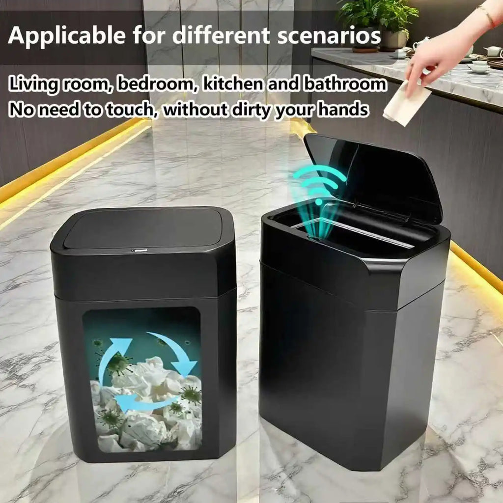 ONEKA Slim Motion Sensor Trash Can – Auto Lid, Black Motion Sensor Trash Can Axl