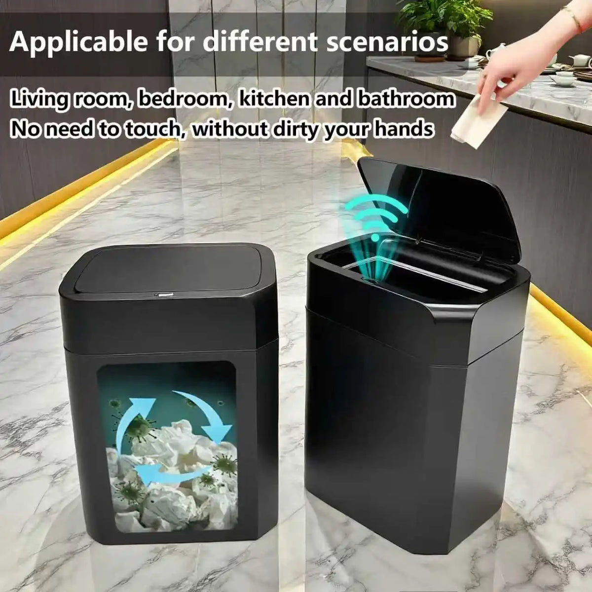 ONEKA Slim Motion Sensor Trash Can – Auto Lid, Black Motion Sensor Trash Can Axl