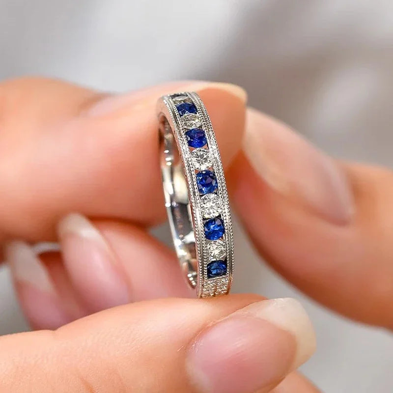 Huitan Blue & White Cubic Zirconia Ring for Women | CZ Band Fashion Ring Axl