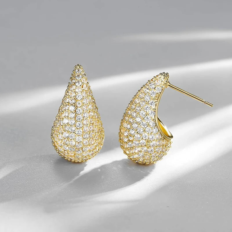 Huitan Waterdrop CZ Drop Earrings | Silver & Gold Women's Fashion Drop Earrings Axl E4909