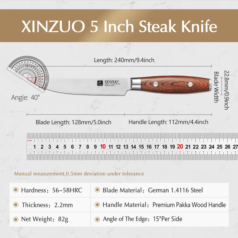 XINZUO 5" Steak Knife – German Steel & Wooden Handle Steak Knife Set Axl