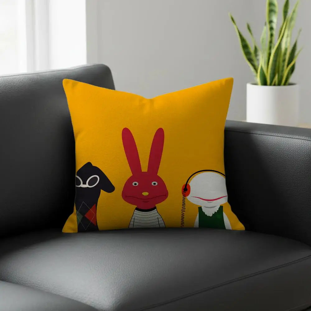 Cartoon Print Linen Cushion Cover Set | Sofa, Bed & Chair Décor Linen Cushion Cover Axl White4 50X50cm
