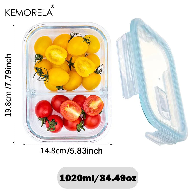 Glass Lunch Box 2/3 Compartment Airtight Lid | Fridge & Oven Safe Glass Food Container Axl B