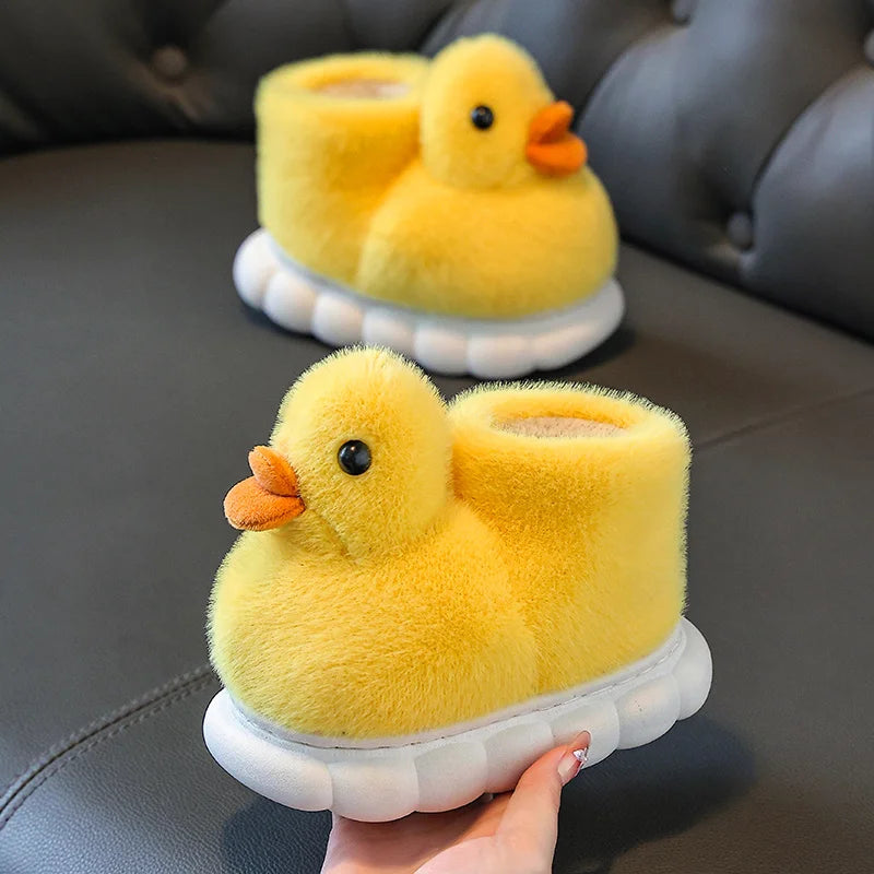 Kids Kawaii Duckling Fuzzy Slippers – Warm Winter Fur Slides Kids Fuzzy Slippers Axl