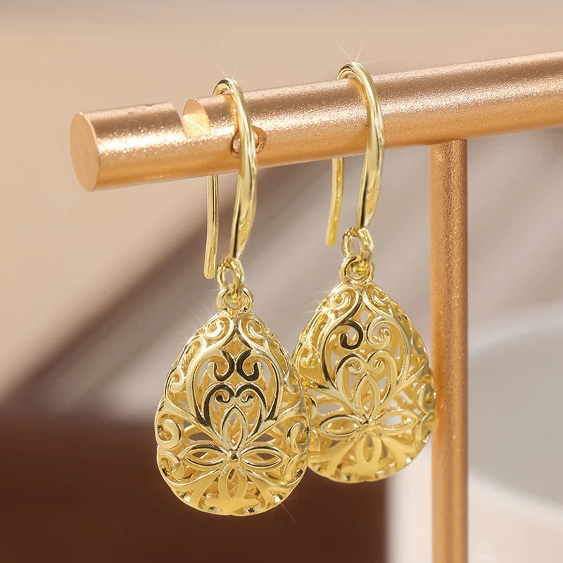 Huitan Gold Drop Earrings – Hollow Geometric Women's Jewelry Drop Earrings Axl